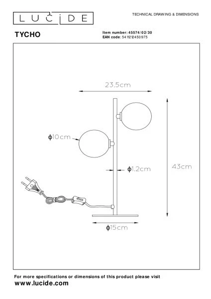 Lucide TYCHO - Tafellamp - 2xG9 - Zwart - technisch